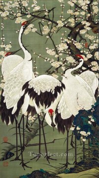 日本 Painting - 梅と鶴 伊藤若冲